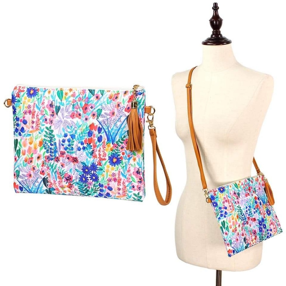 Floral Blue Wristlet Longstrap Purse